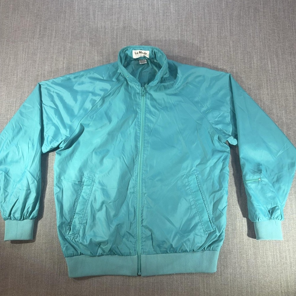 Vintage La Mode Jacket Mens Medium Blue Nylon Windbreaker Running Track USA